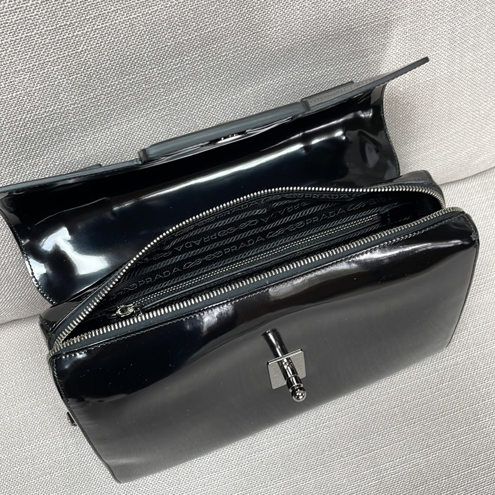 Prada Black Patent Leather Top-Handle Bag - Picture 7 of 11